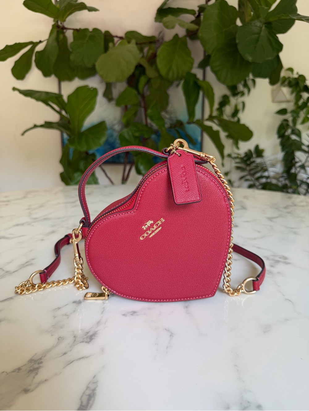 COACH Heart Leather Crossbody Gold / Red CE652